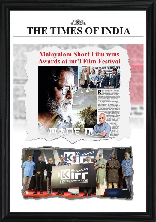 Rajesh Puthanpurayil featured in Times Of India newspaper for his film Made In