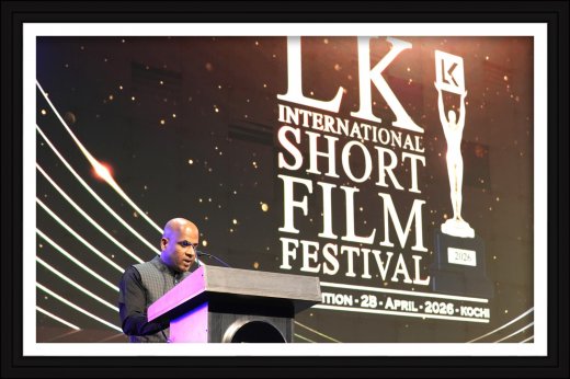 Rajesh Puthanpurayil delivering a welcome speech at LK International Short Film Festival 2026